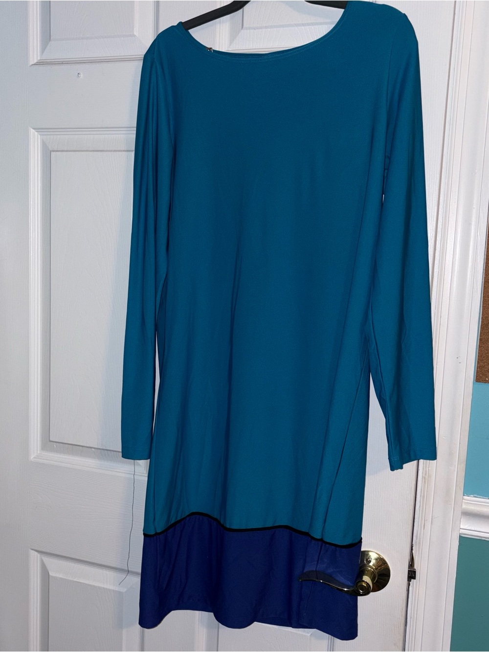 Women's Shift Dress Blue Navy Long Sleeve L Polyester Spandex